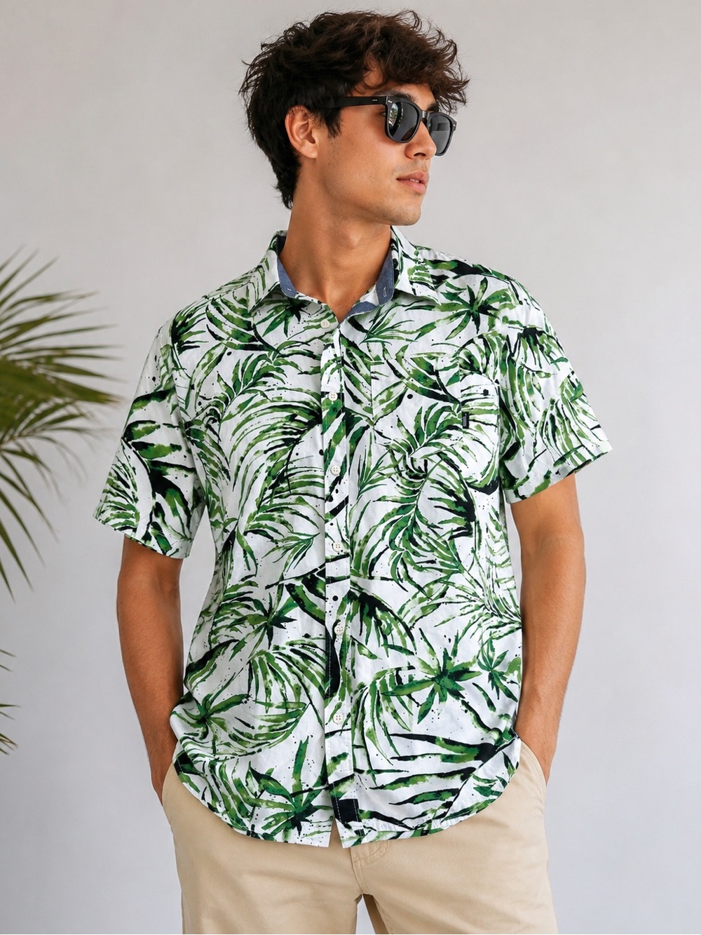 Vans Off The Wall Tropical Leaf Print Button Up Shirt Mens Medium Tailored Fit
